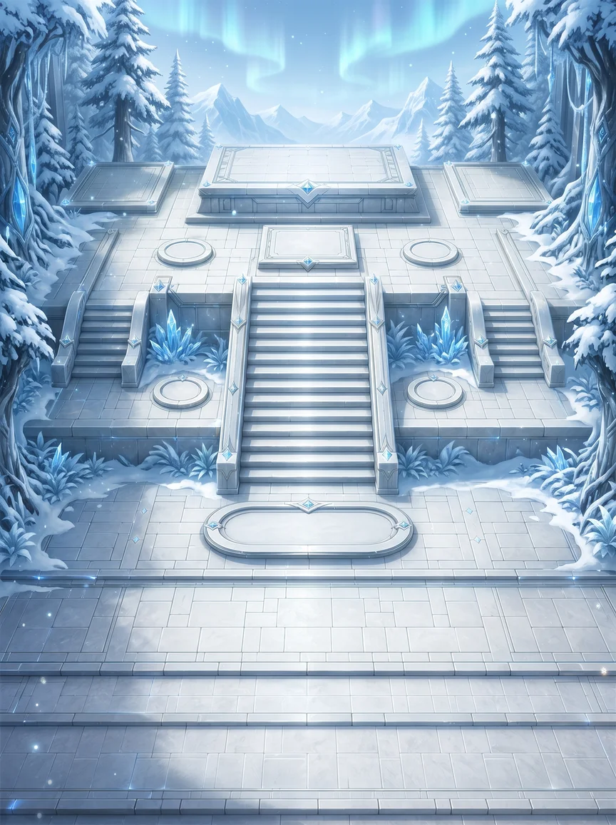 极光与雪山下的冰雪神殿场景美术